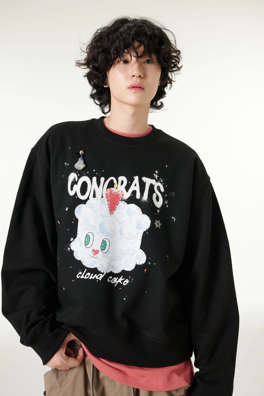 [CLOUD CAKE]Fashion Cloud Cake  Drawing Embroidered Sweatshirt Unisex-2