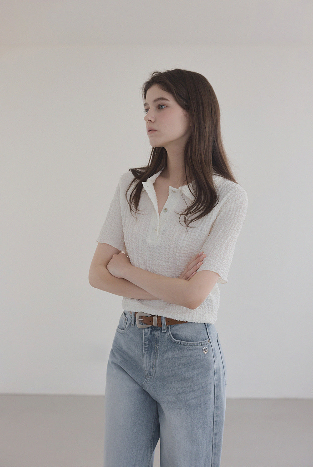 [TWEE] Baggy Embossed Collar T-Shirt-1