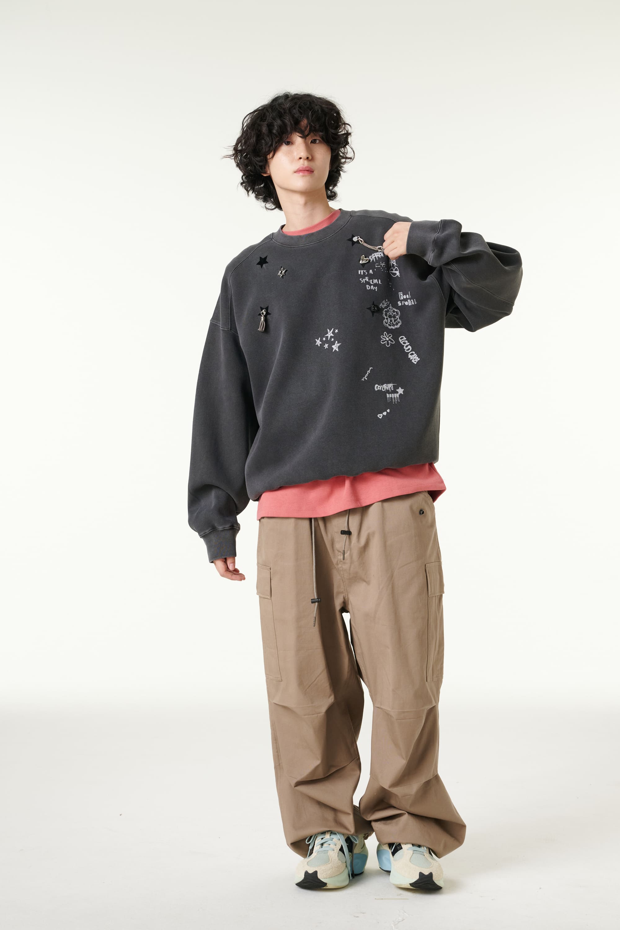 [CLOUD CAKE] Men's Fashion Pigment Double-Layer Fabric Printed Sweatshirt-2