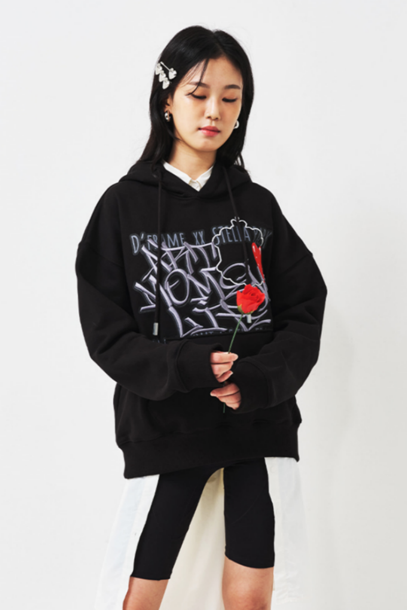 [ CLOUD CAKE ] DFRAME 3D graffiti embroidered hoodie Black-1