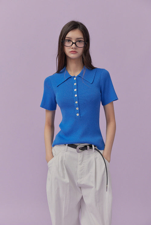 [TWEE] Etin button collar short-sleeve knit-1