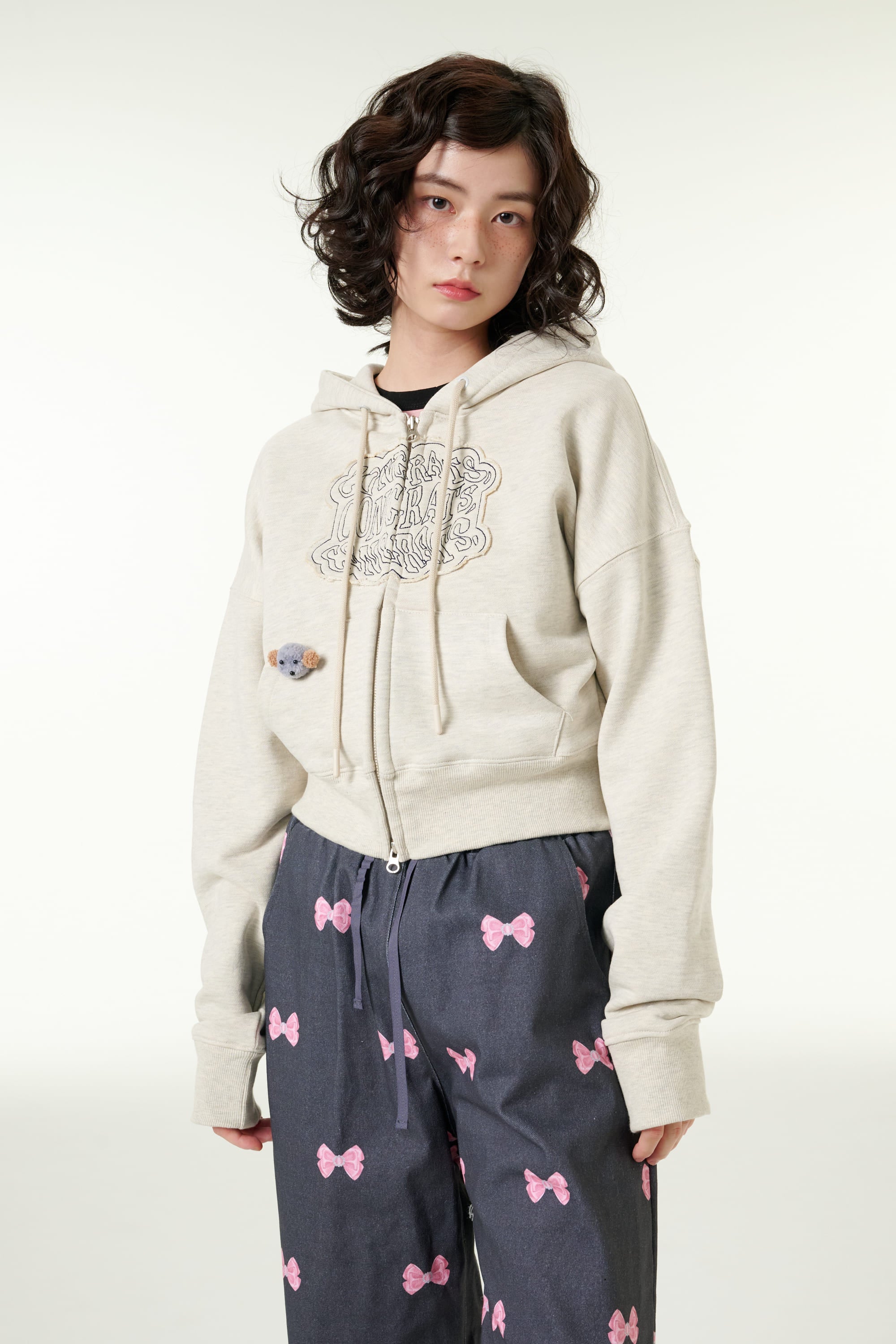 [CLOUD CAKE] Cloud Cake Applique Embroidery Crop Hoodie Zip-up-3