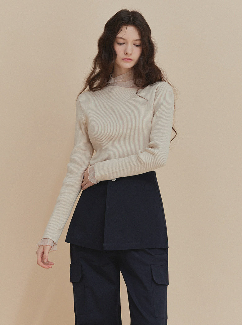 [TWEE] Tinin Asymmetric Neck Ribbed Knit-5