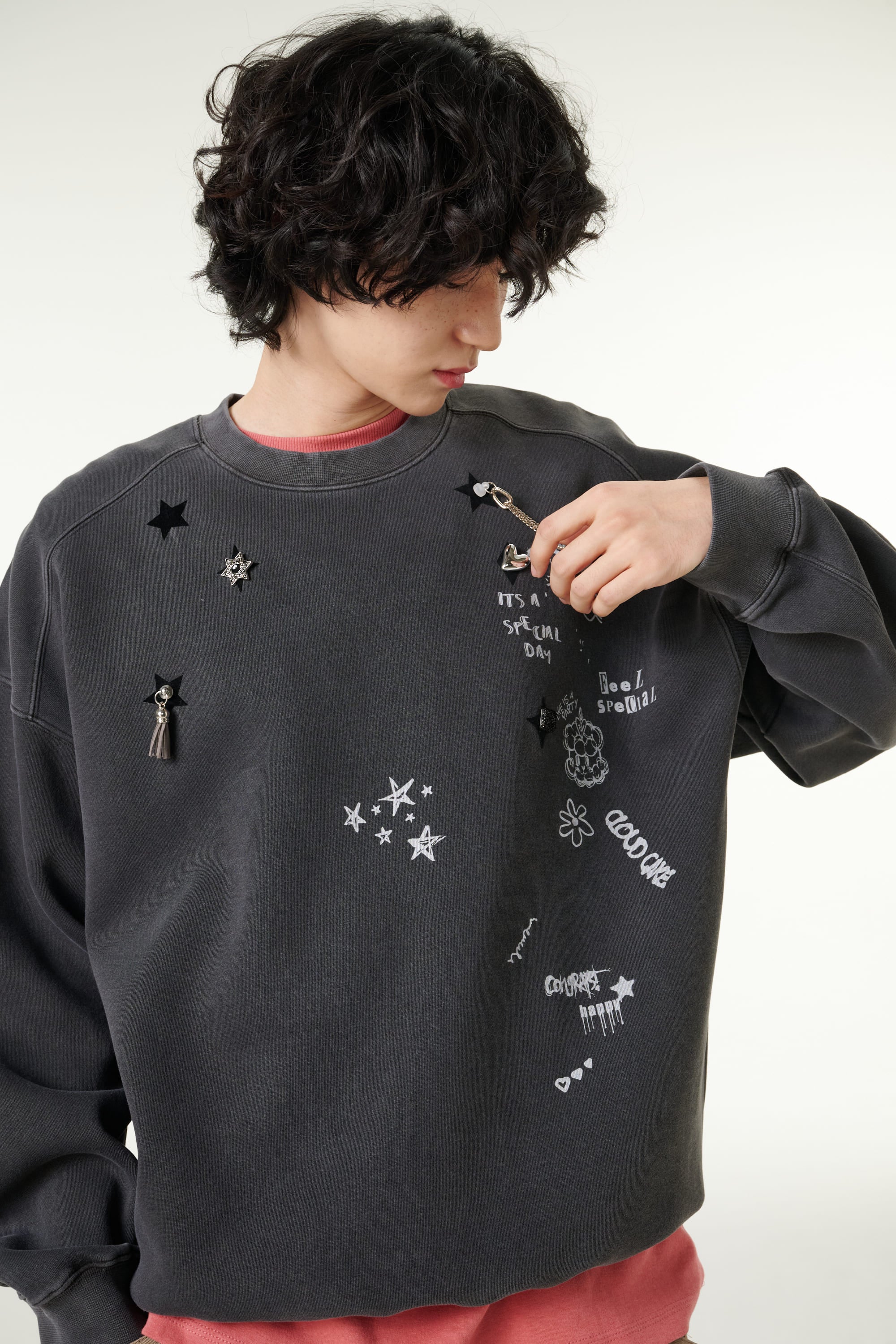 [CLOUD CAKE] Men's Fashion Pigment Double-Layer Fabric Printed Sweatshirt-3