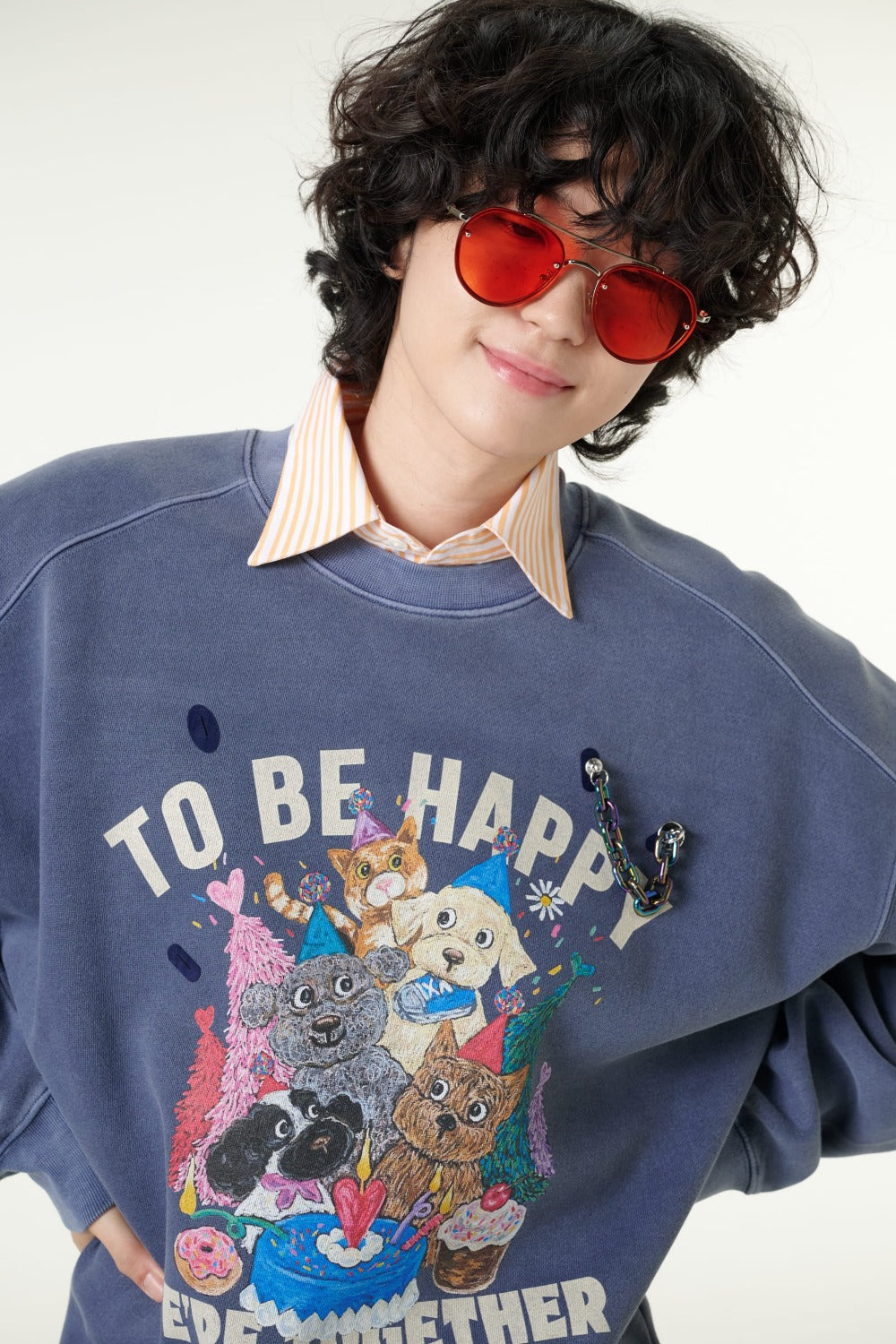 [CLOUD CAKE] Men's Fashion Pigment Double-Layer Fabric Printed Sweatshirt-2