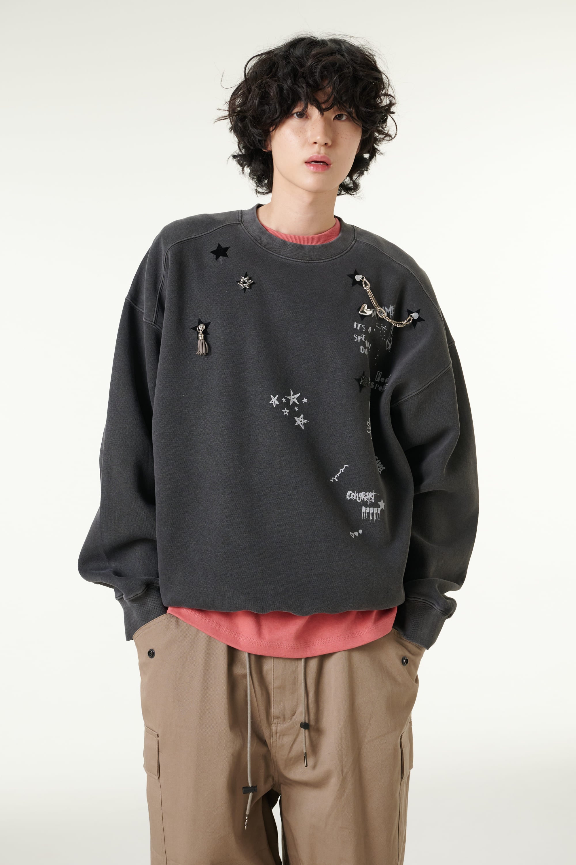 [CLOUD CAKE] Men's Fashion Pigment Double-Layer Fabric Printed Sweatshirt-1