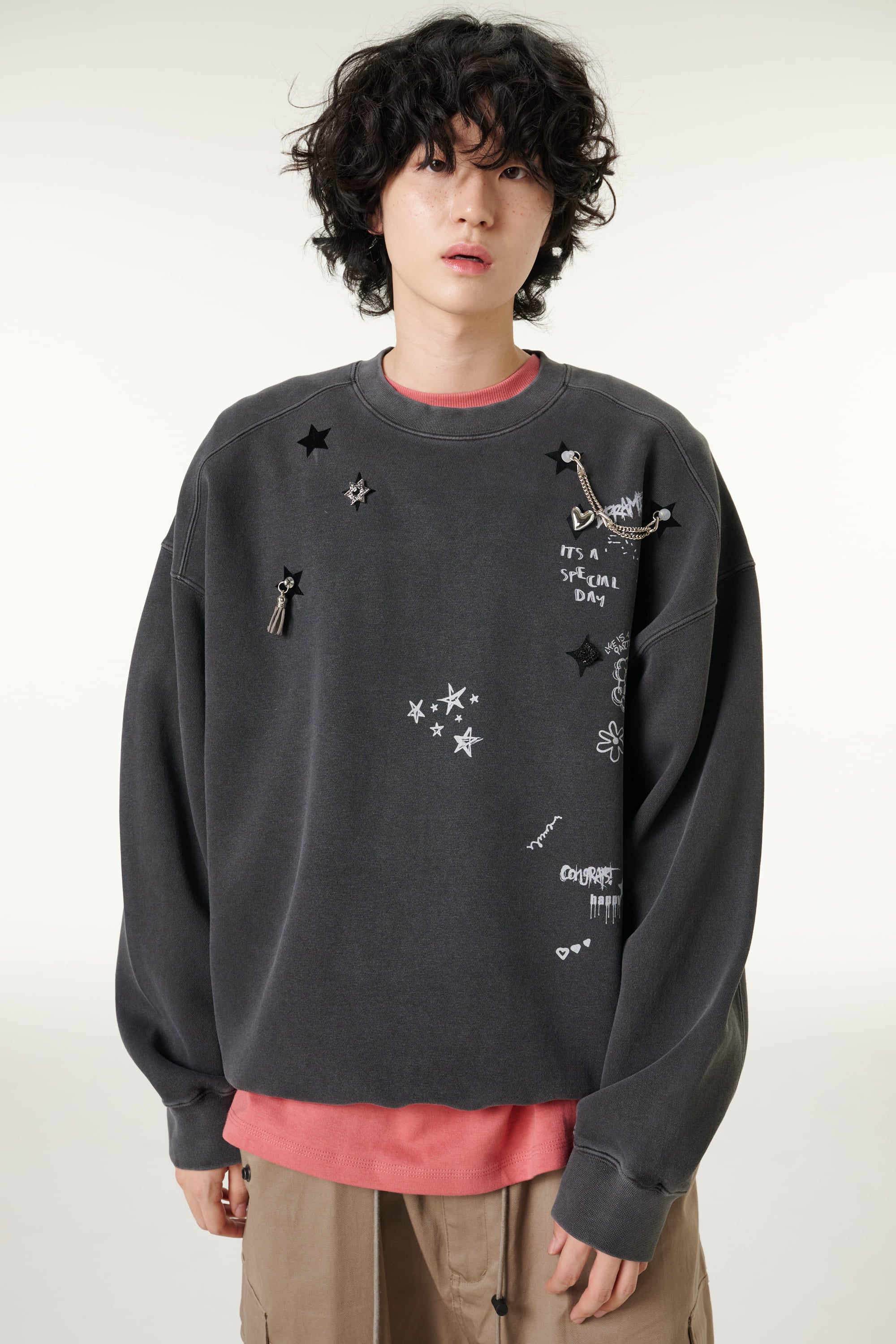 [CLOUD CAKE] Men's Fashion Pigment Double-Layer Fabric Printed Sweatshirt-0