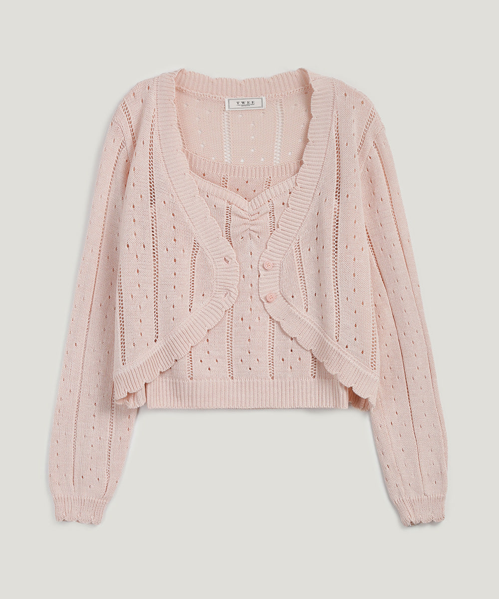 [TWEE] Zden Scatch Punching Knit Tank Cardigan Set-6