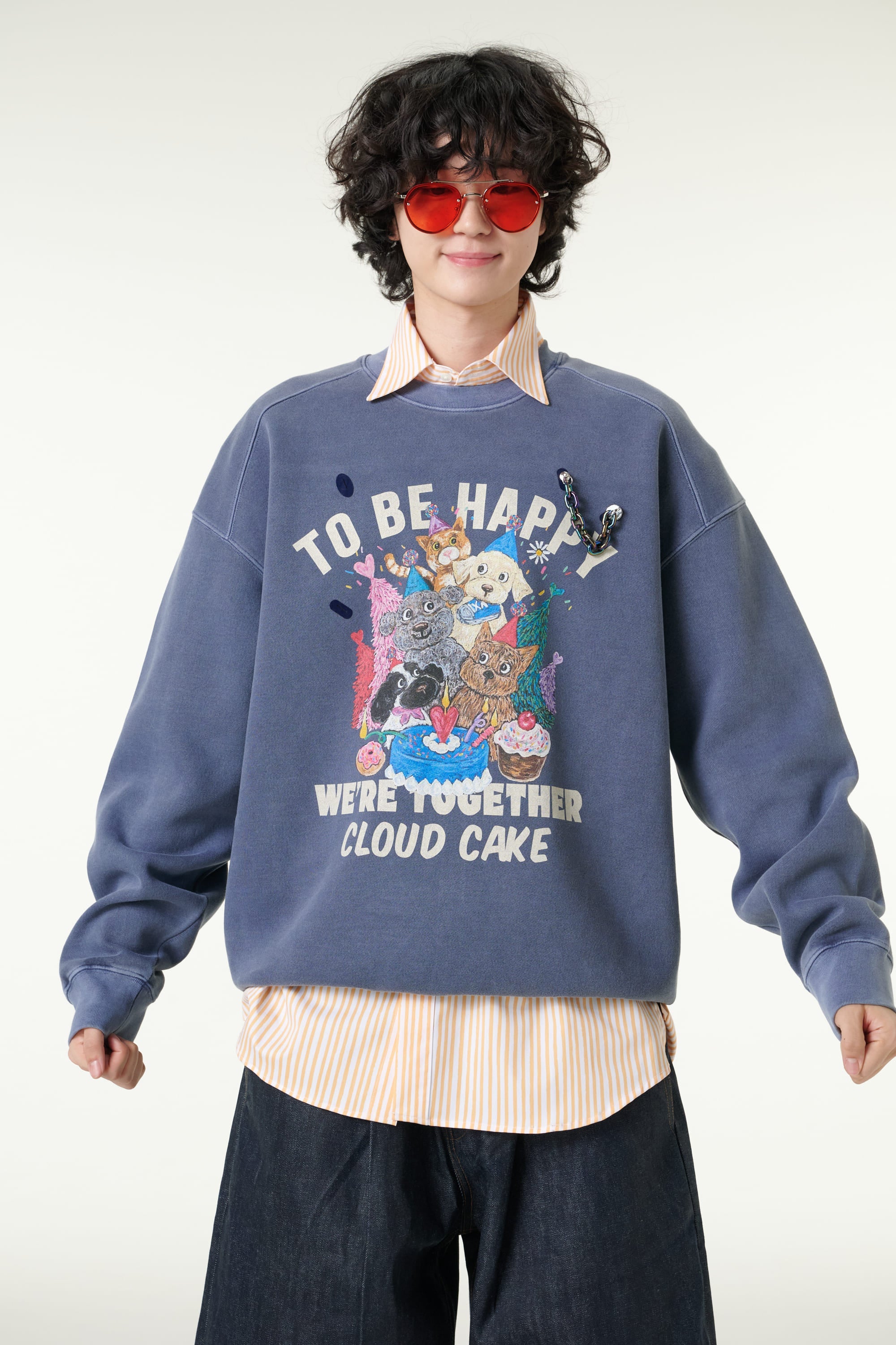[CLOUD CAKE] Men's Fashion Pigment Double-Layer Fabric Printed Sweatshirt-3