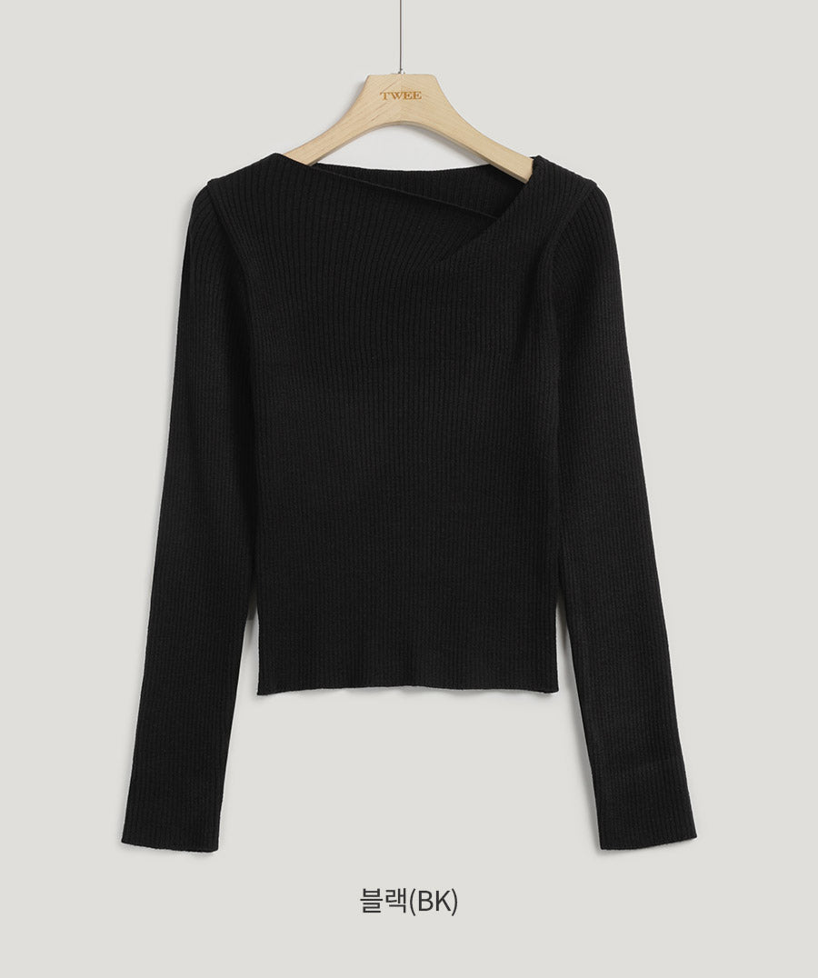 [TWEE] Tinin Asymmetric Neck Ribbed Knit-6