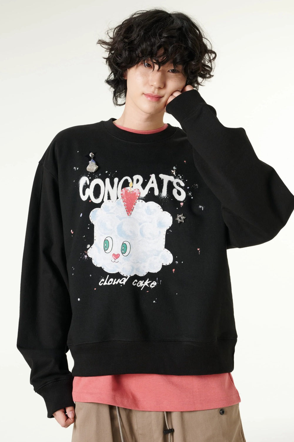 [CLOUD CAKE]Fashion Cloud Cake  Drawing Embroidered Sweatshirt Unisex-4