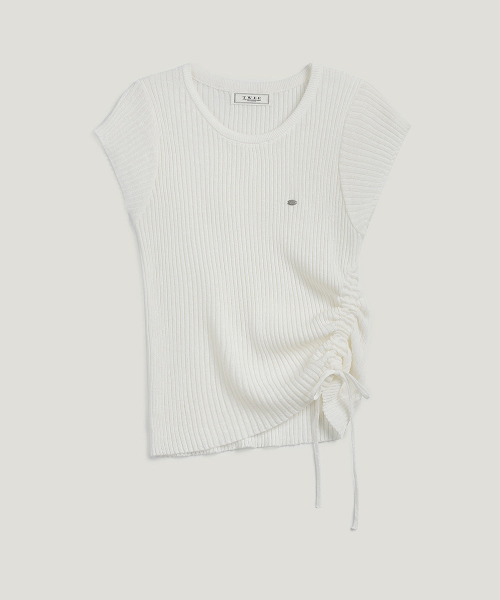 [TWEE] Holdy Asymmetrical String Short Sleeve Knit-5