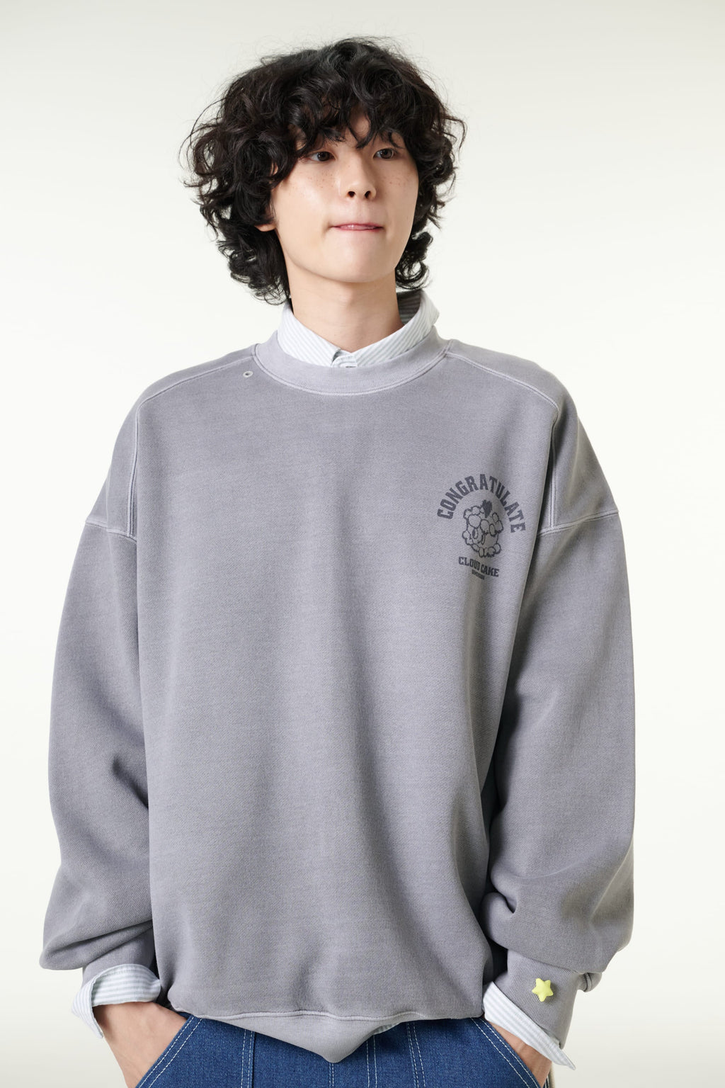 [CLOUD CAKE] Pigment Double-Layer Fabric Printed Sweatshirt-0