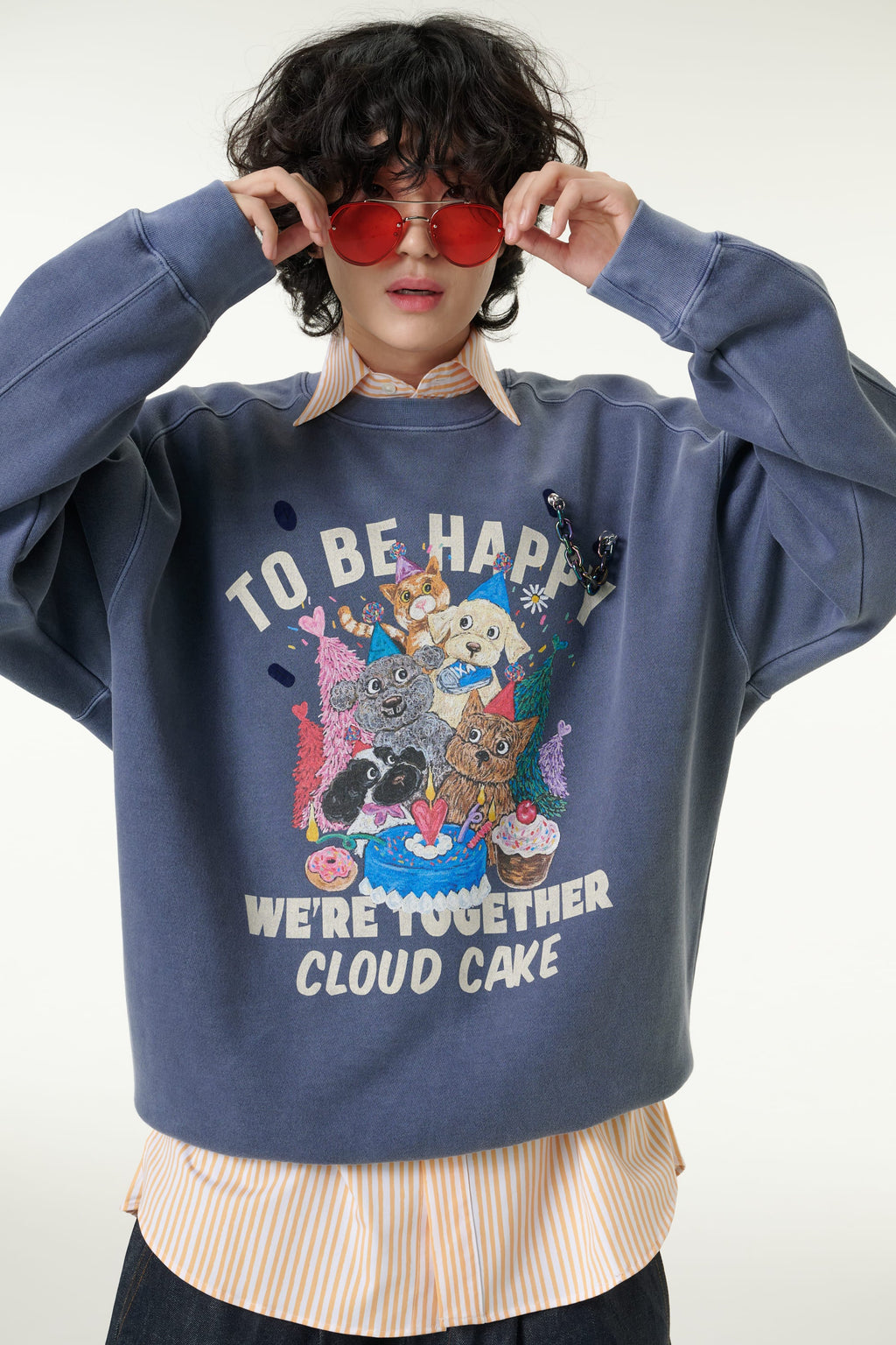[CLOUD CAKE] Men's Fashion Pigment Double-Layer Fabric Printed Sweatshirt-4