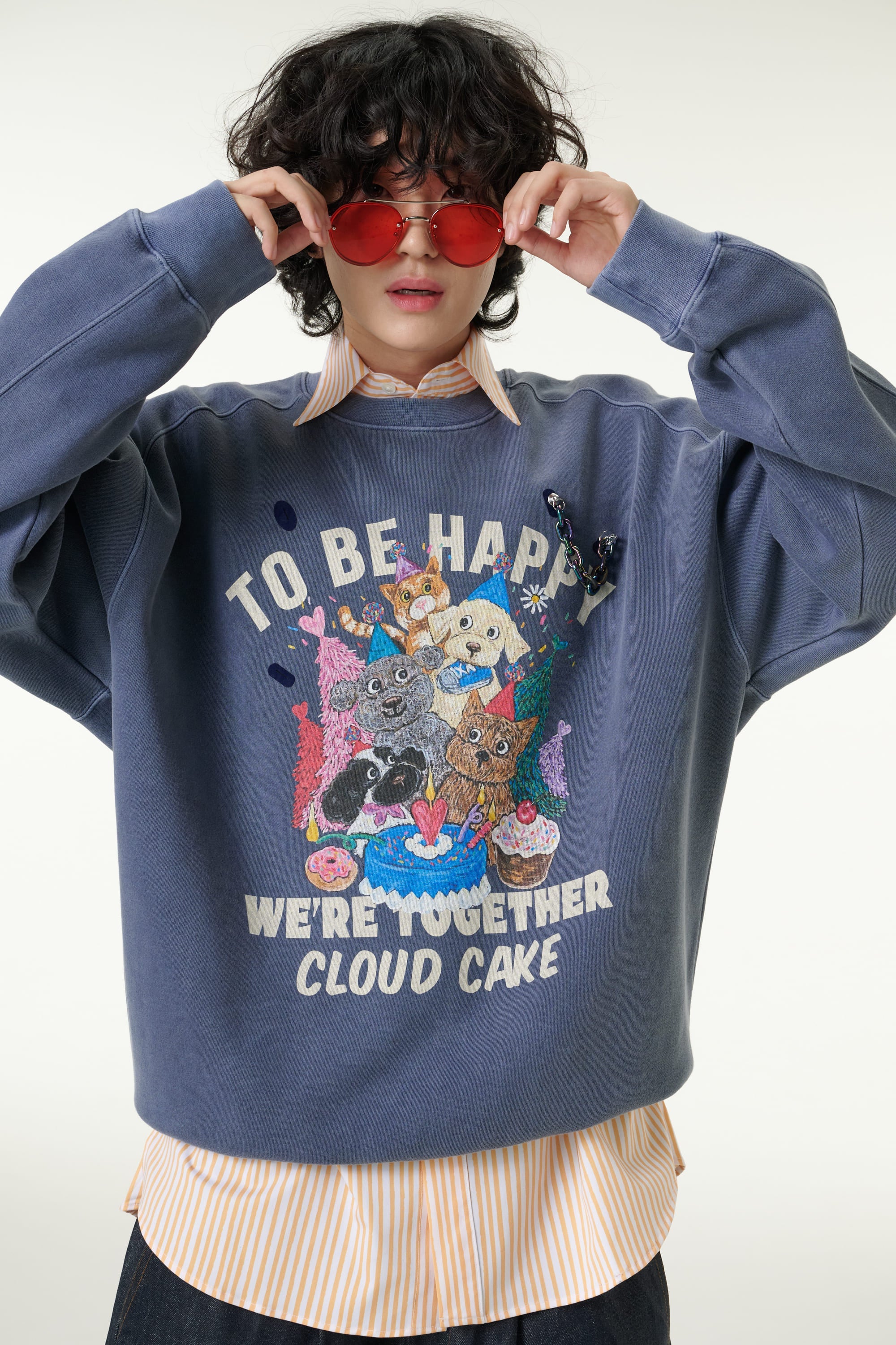 [CLOUD CAKE] Men's Fashion Pigment Double-Layer Fabric Printed Sweatshirt-4