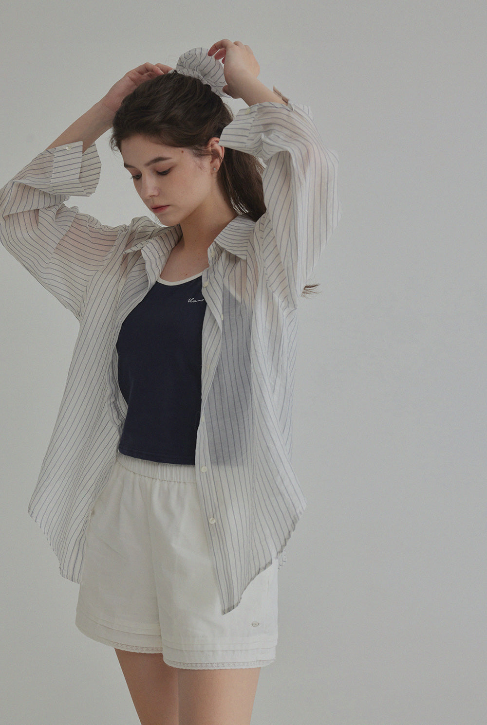 [TWEE] Benrit Oversized Stripe Shirt (with Scrunchie Set)-1
