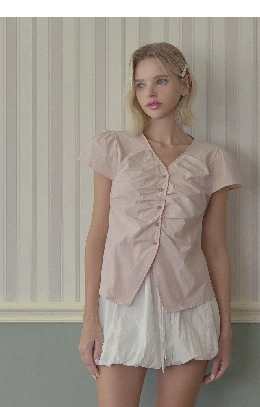 [TWEE] Witty Button Shirring Blouse-3