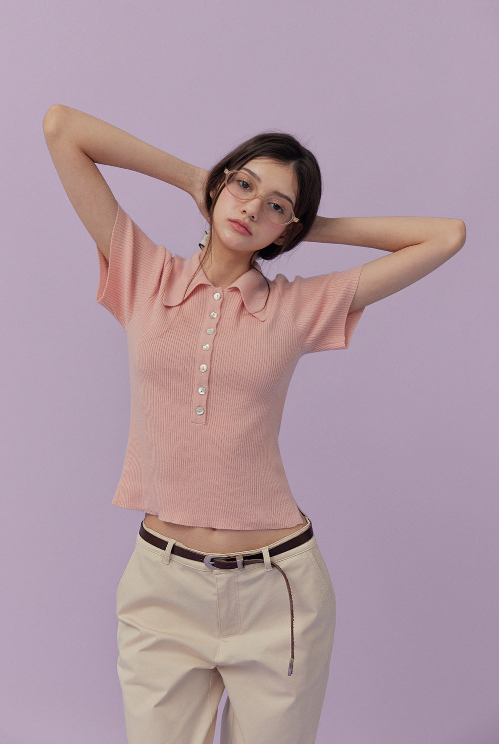 [TWEE] Etin button collar short-sleeve knit-0