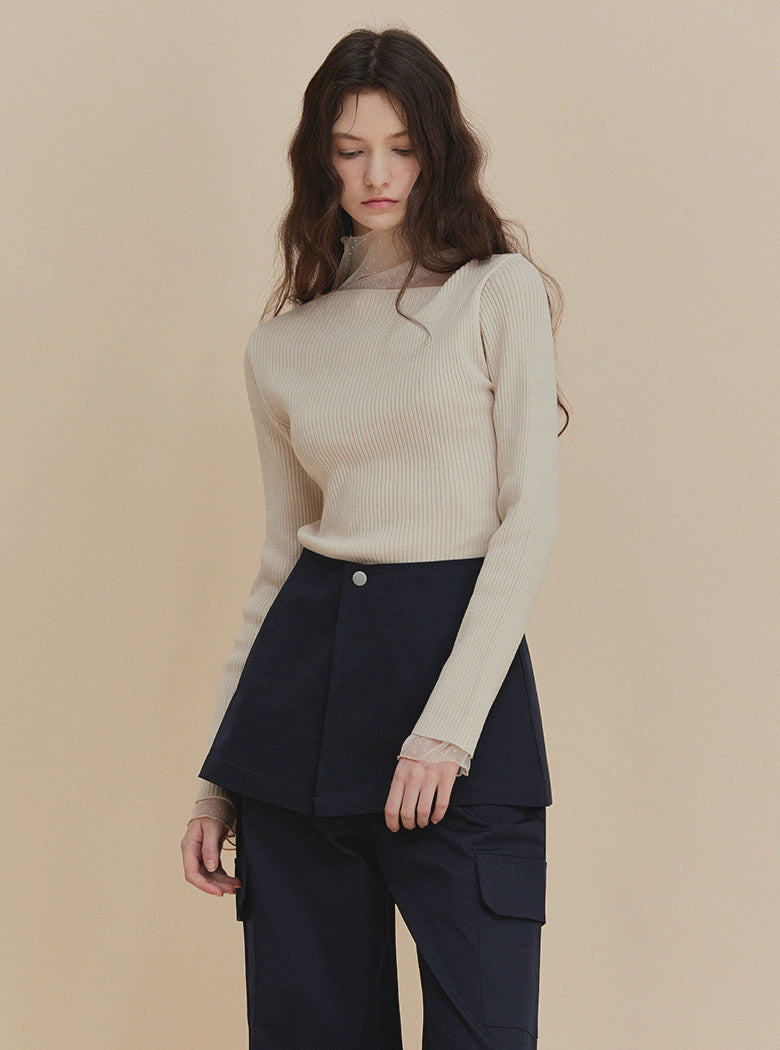 [TWEE] Tinin Asymmetric Neck Ribbed Knit-2