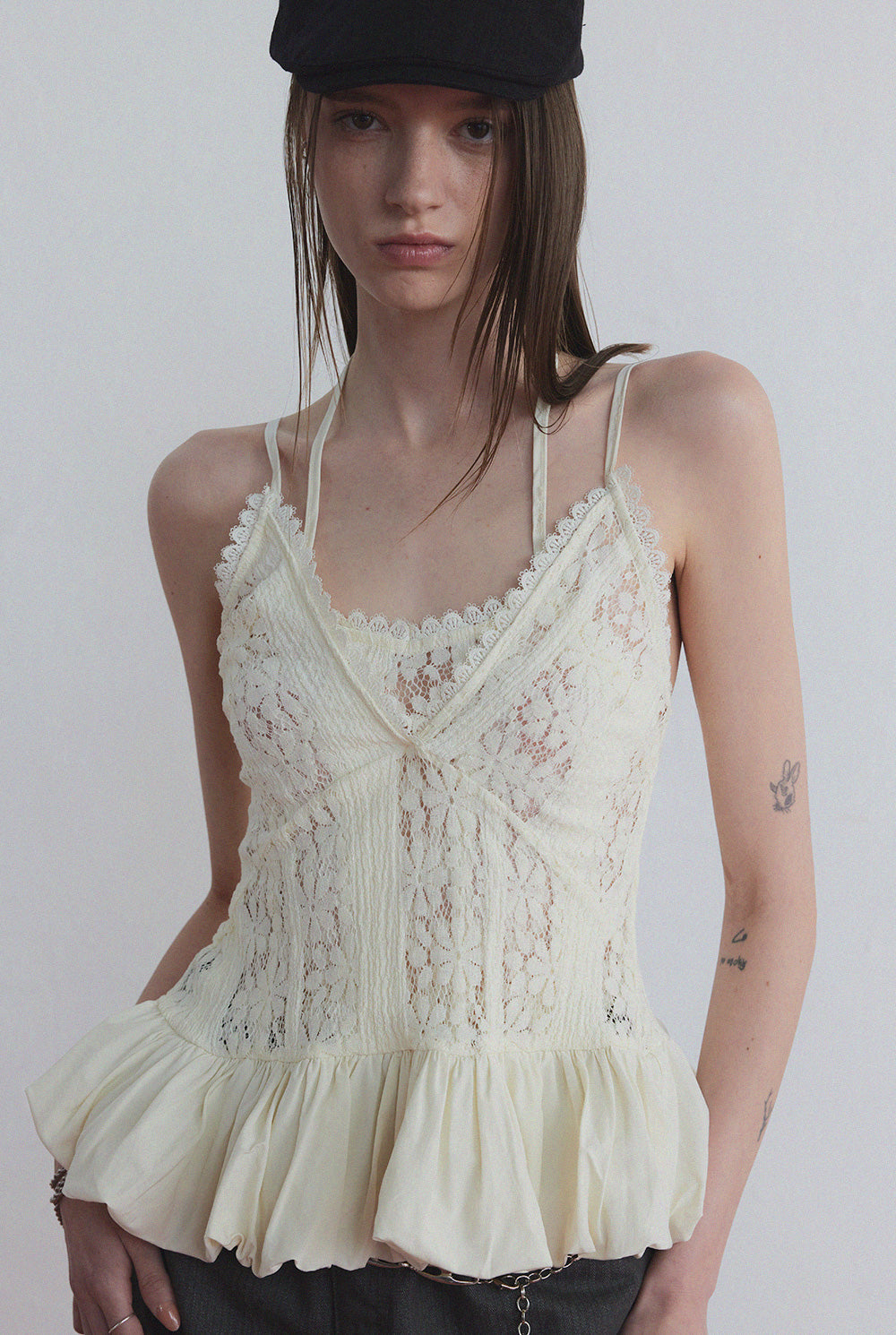 [TWEE] [GROWHIDE] Ophen Punching Lace Balloon Blouse-0