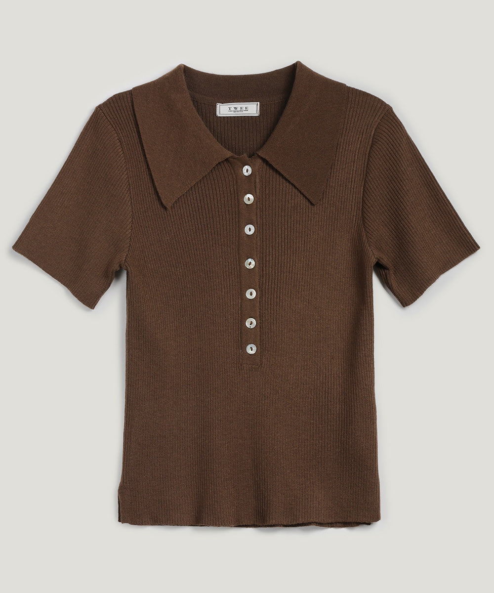 [TWEE] Etin button collar short-sleeve knit-6