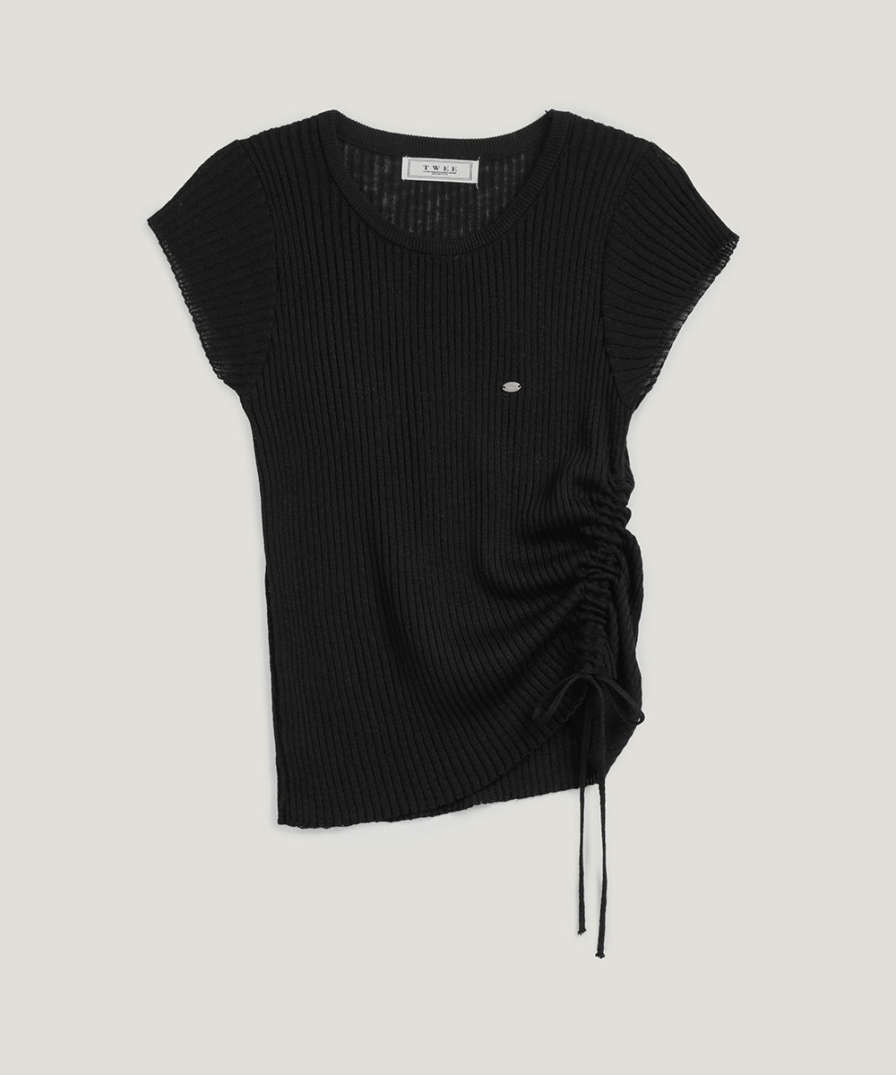 [TWEE] Holdy Asymmetrical String Short Sleeve Knit-6