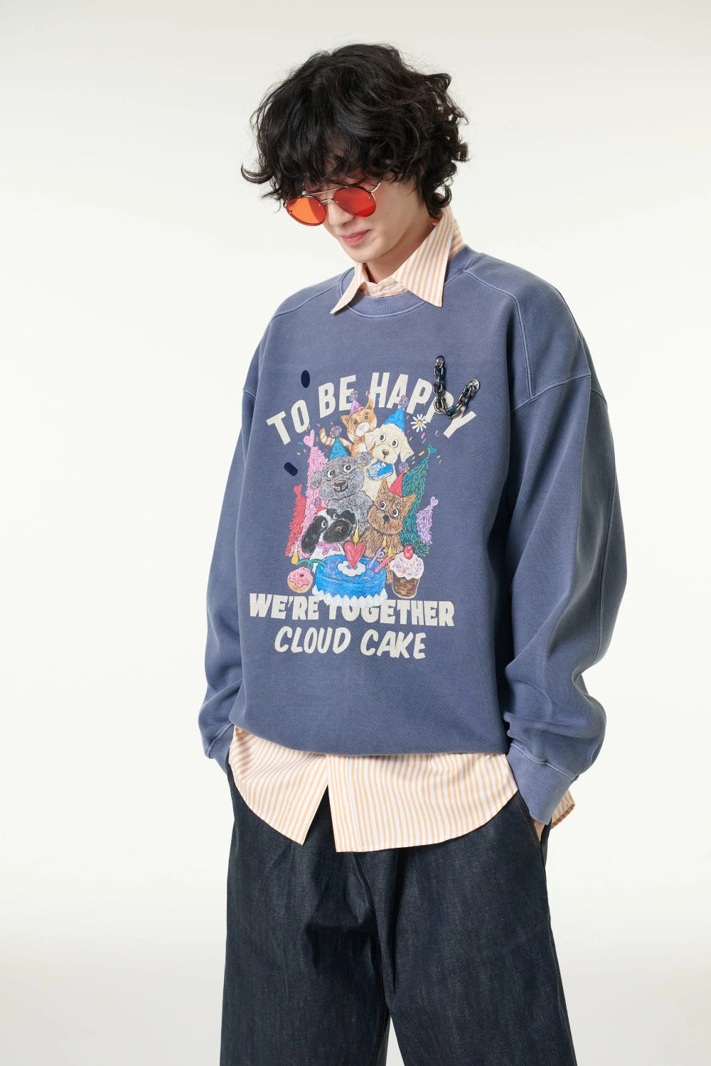 [CLOUD CAKE] Men's Fashion Pigment Double-Layer Fabric Printed Sweatshirt-1