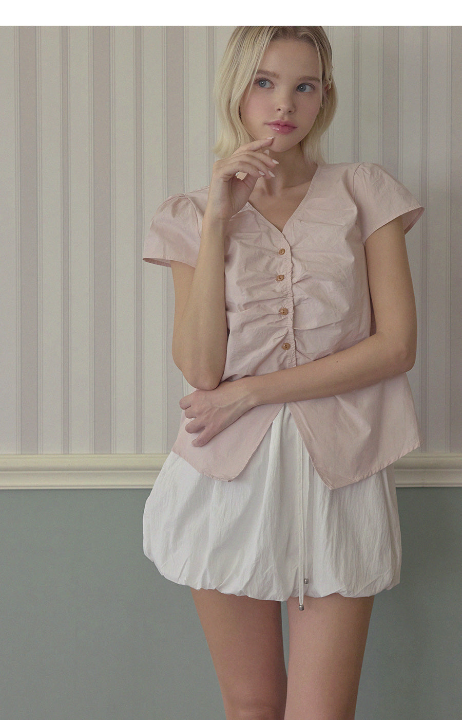 [TWEE] Witty Button Shirring Blouse-4