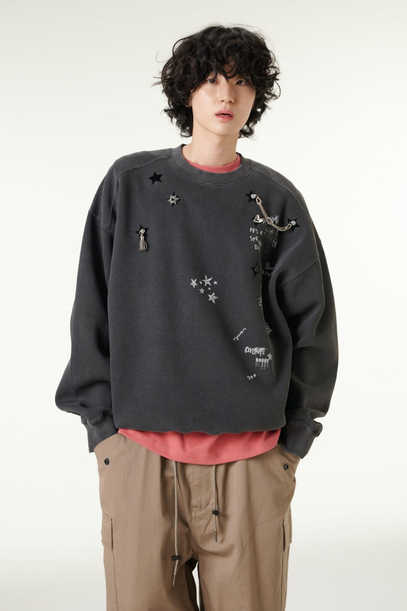 [CLOUD CAKE] Men's Fashion Pigment Double-Layer Fabric Printed Sweatshirt-5