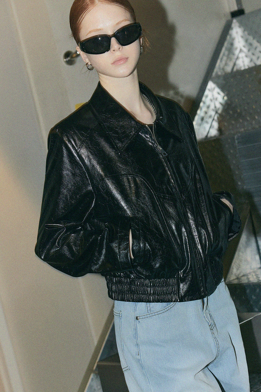 [TWEE] Blow Glossy Leather Jacket-5