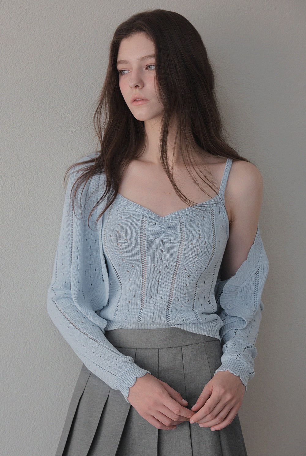 [TWEE] Zden Scatch Punching Knit Tank Cardigan Set-3