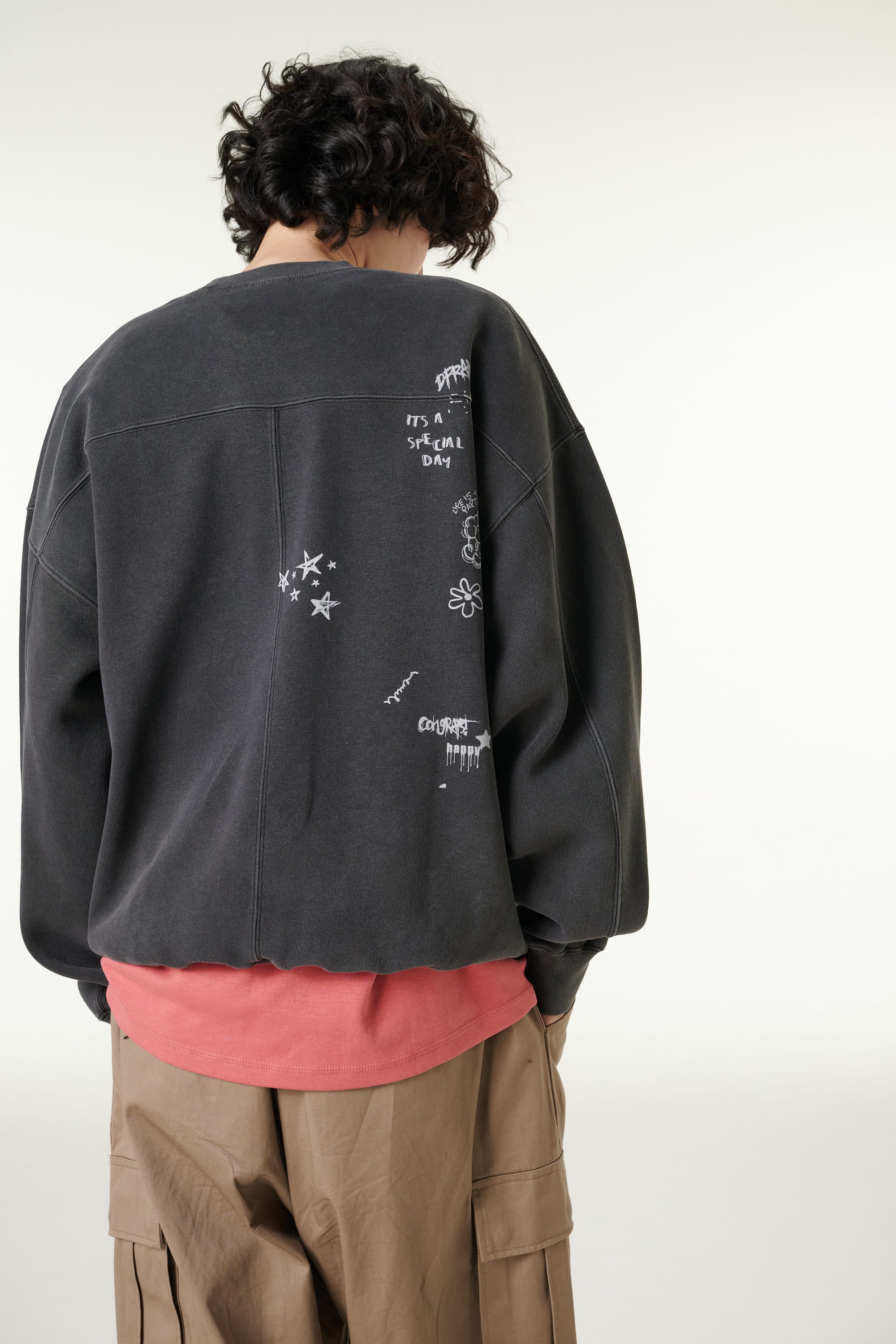 [CLOUD CAKE] Men's Fashion Pigment Double-Layer Fabric Printed Sweatshirt-4