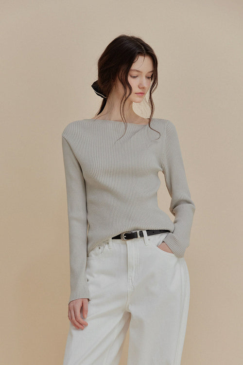 [TWEE] Tinin Asymmetric Neck Ribbed Knit-0