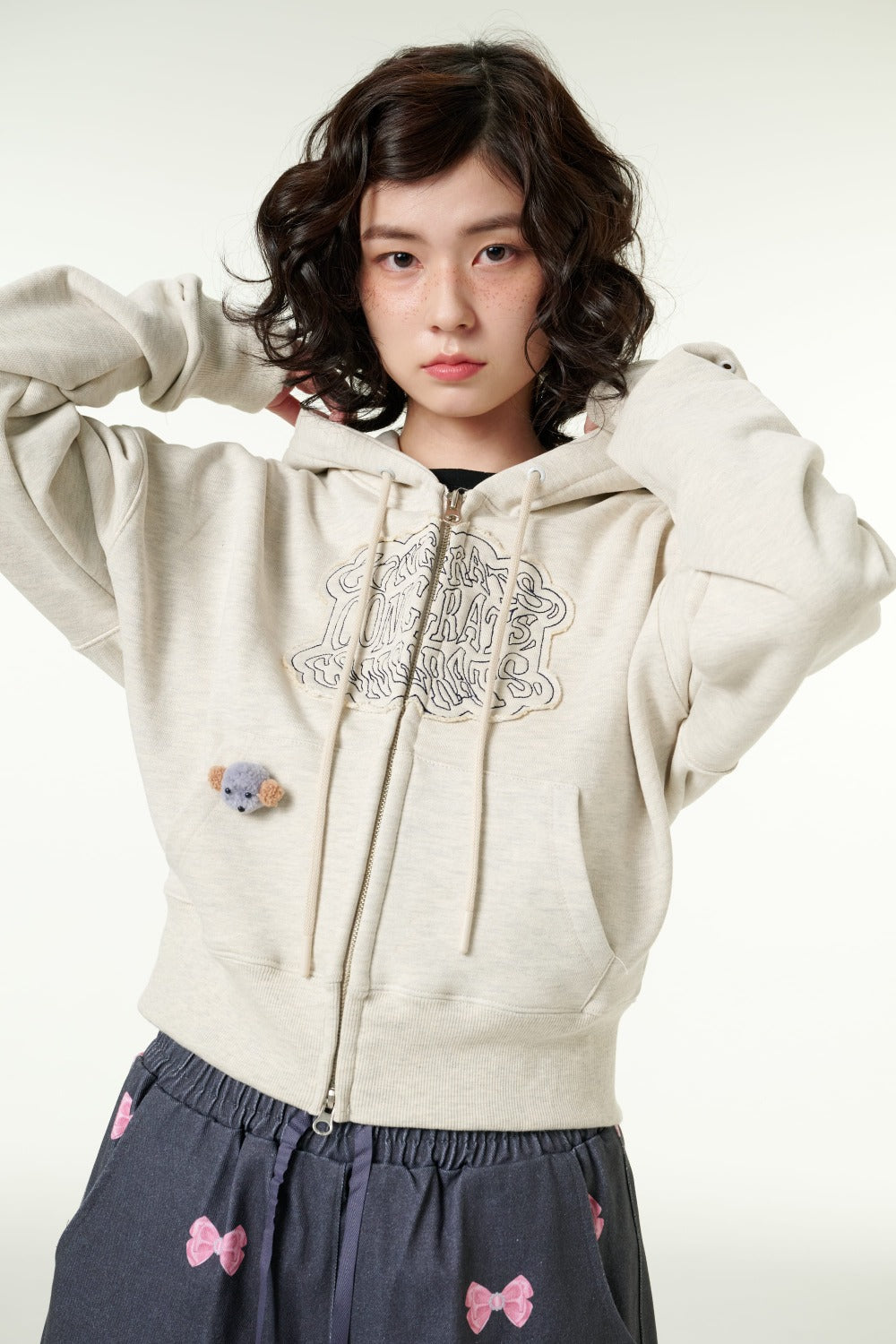[CLOUD CAKE] Cloud Cake Applique Embroidery Crop Hoodie Zip-up-1