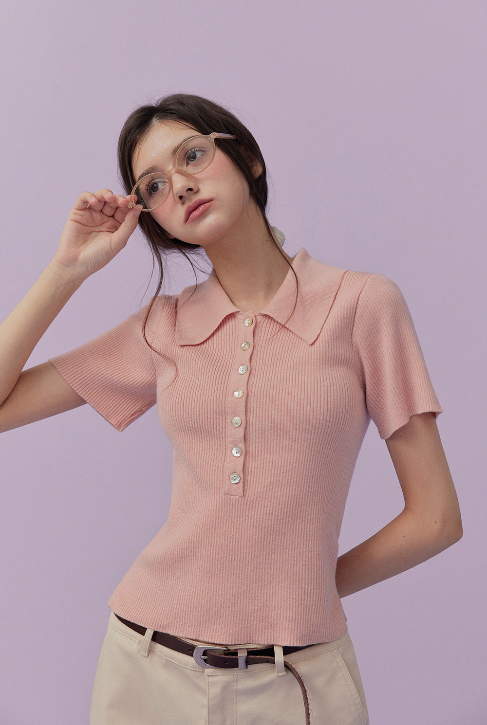 [TWEE] Etin button collar short-sleeve knit-4
