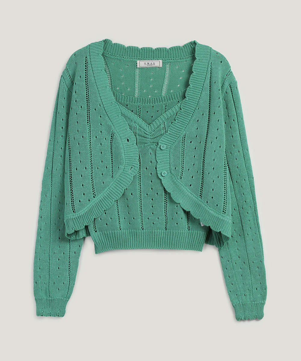 [TWEE] Zden Scatch Punching Knit Tank Cardigan Set-5