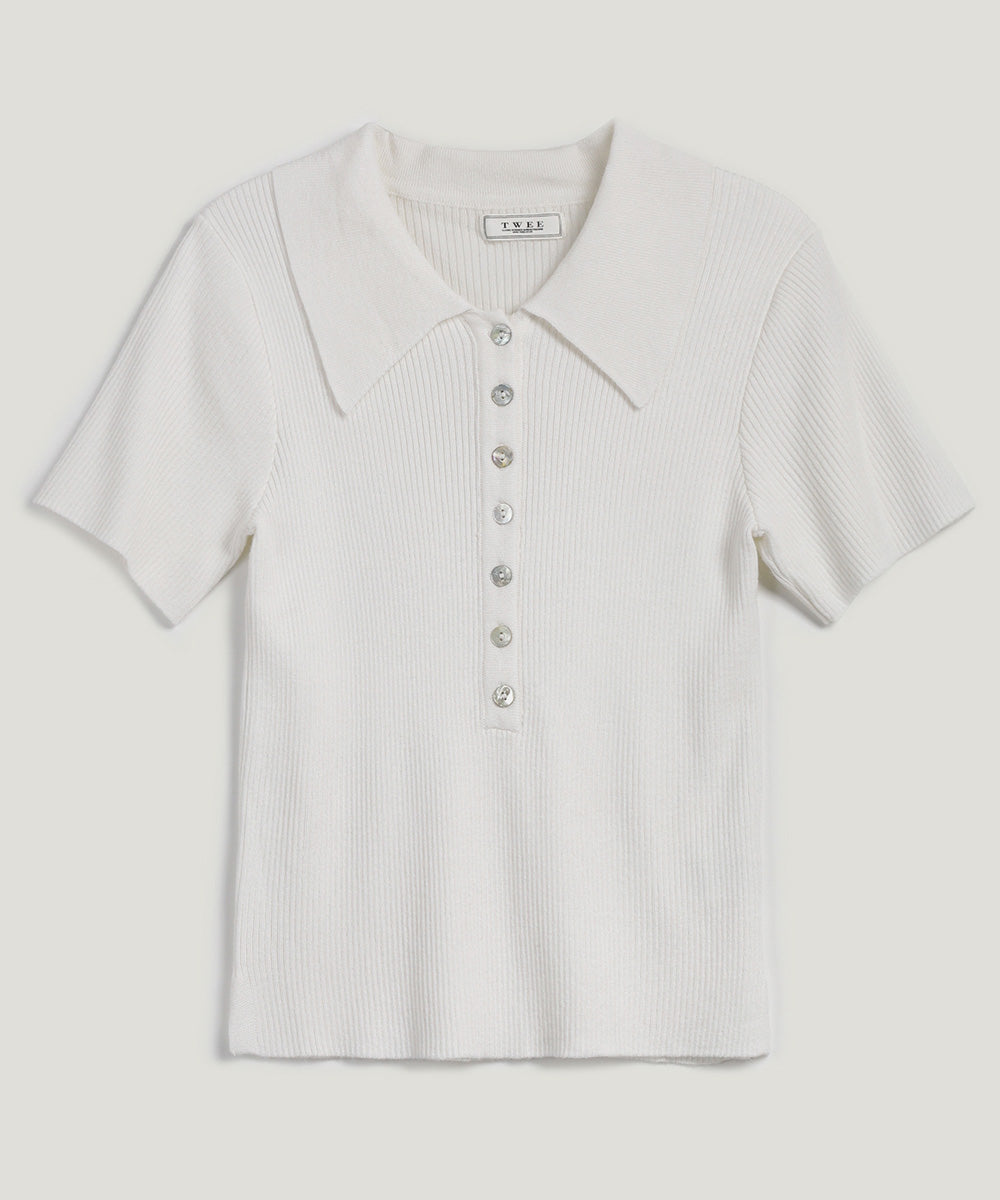 [TWEE] Etin button collar short-sleeve knit-7