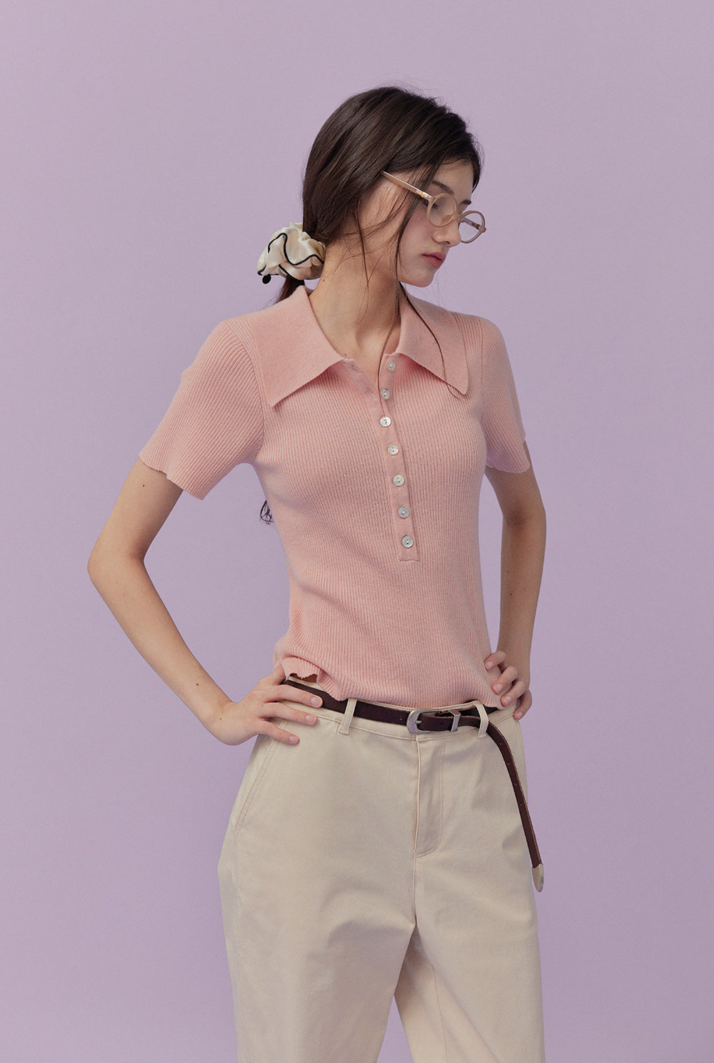 [TWEE] Etin button collar short-sleeve knit-5