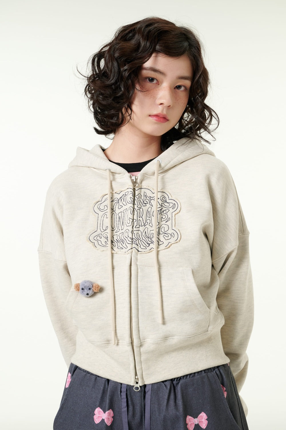[CLOUD CAKE] Cloud Cake Applique Embroidery Crop Hoodie Zip-up-2