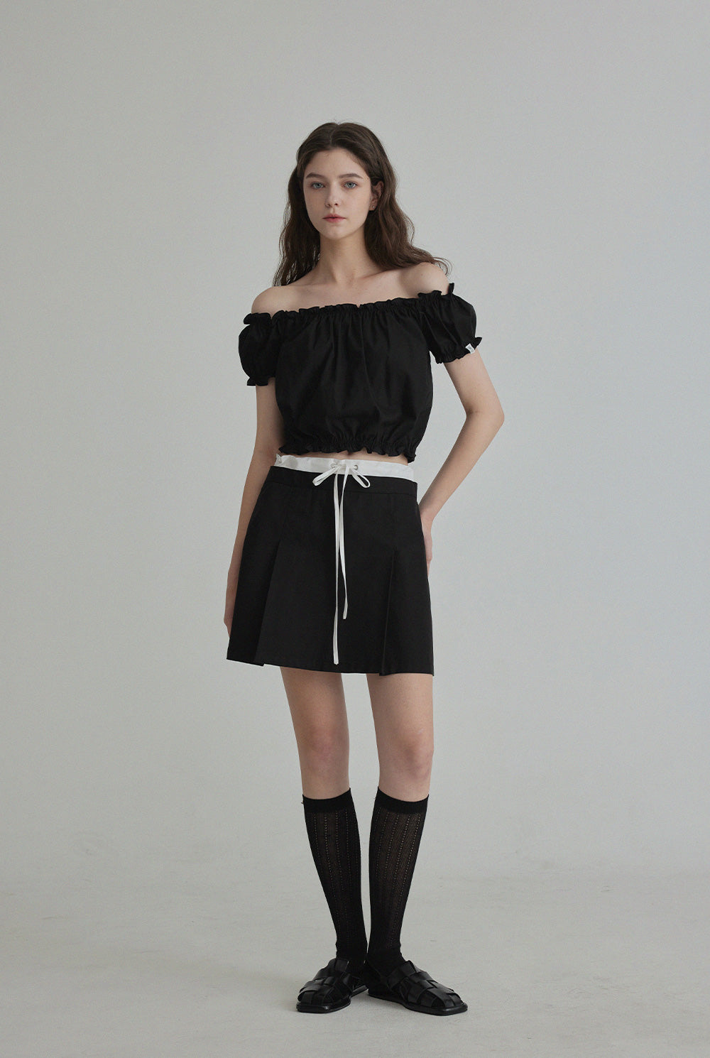 [TWEE] Melinz color-block Pleated Mini skirt-1