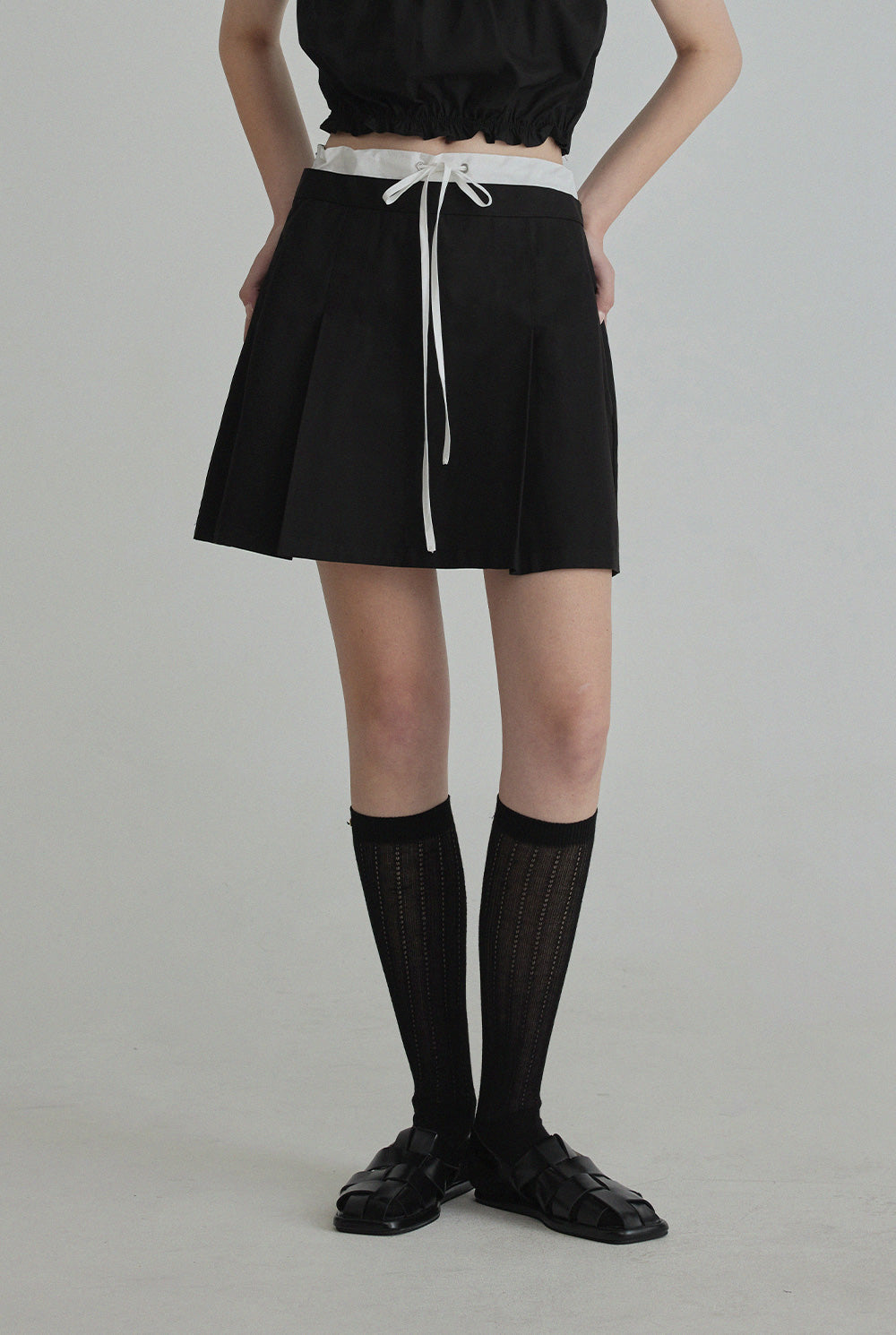 [TWEE] Melinz color-block Pleated Mini skirt-0