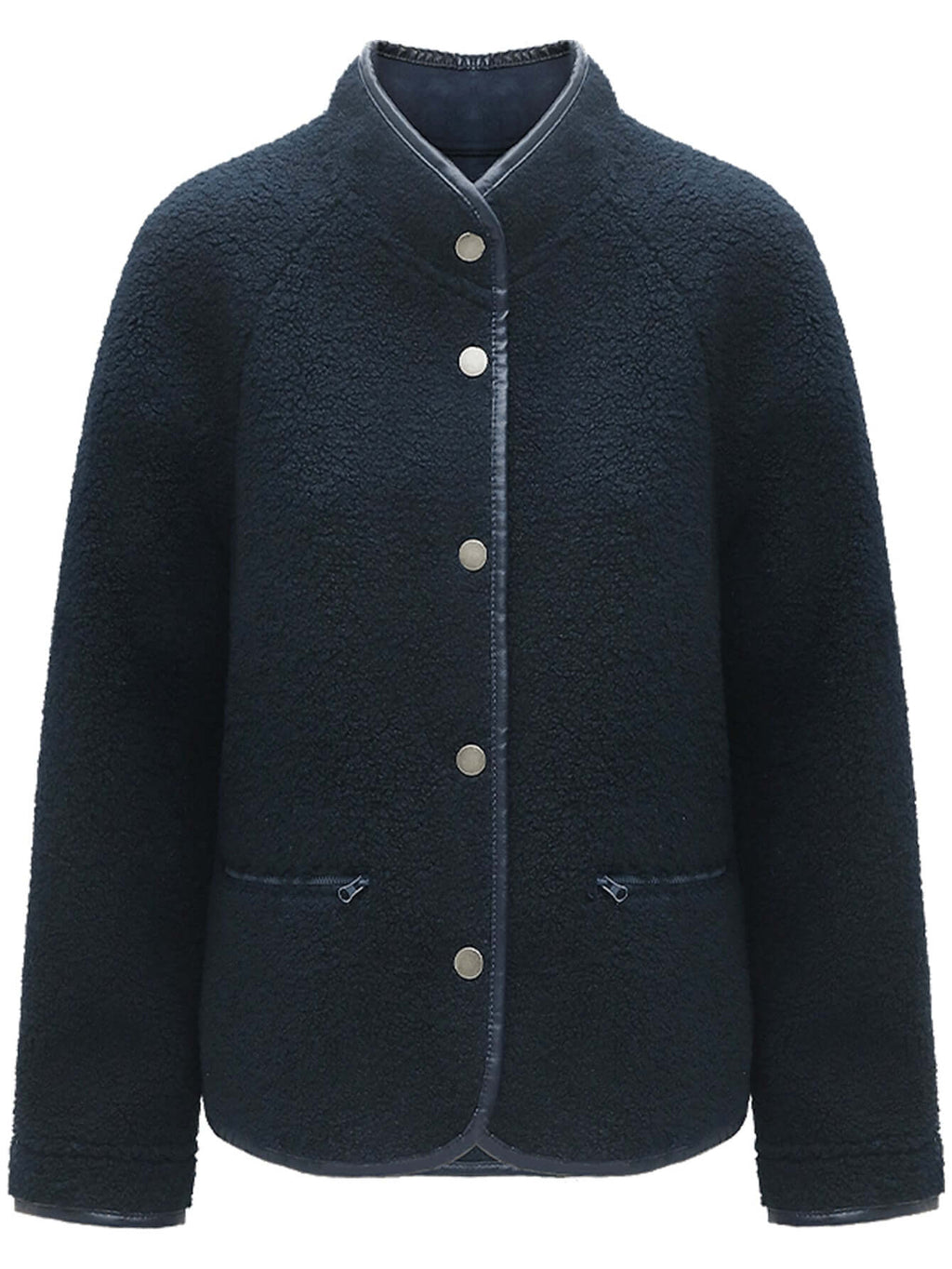 Navy Blue Stand Collar Fleece Jacket-3
